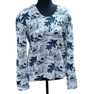 Talbots Womens Nautical Print Sweatshirt With Hoodie & Drawstrings Size Small